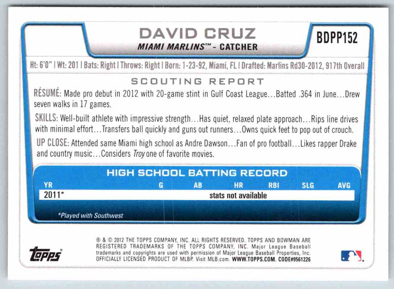 2012 Bowman David Cruz