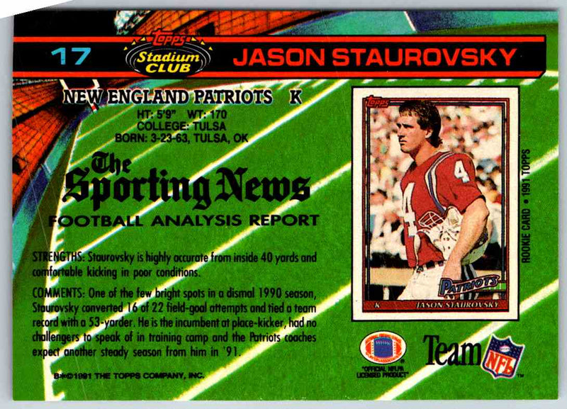 1994 Topps Stadium Club Football Jason Staurovsky