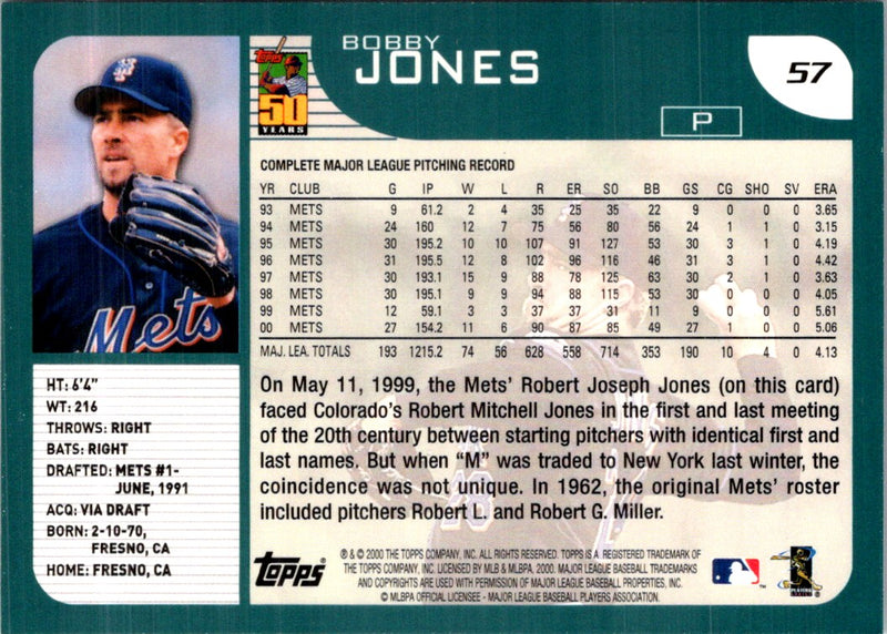 2000 Topps Subway Series Bobby Jones