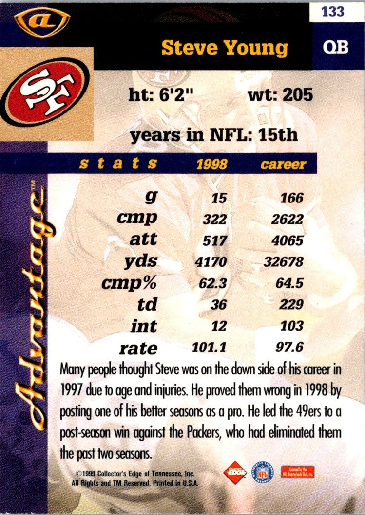 1999 Collector's Edge Advantage Steve Young