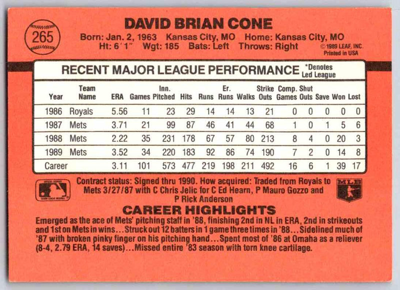 1990 Donruss David Cone 1