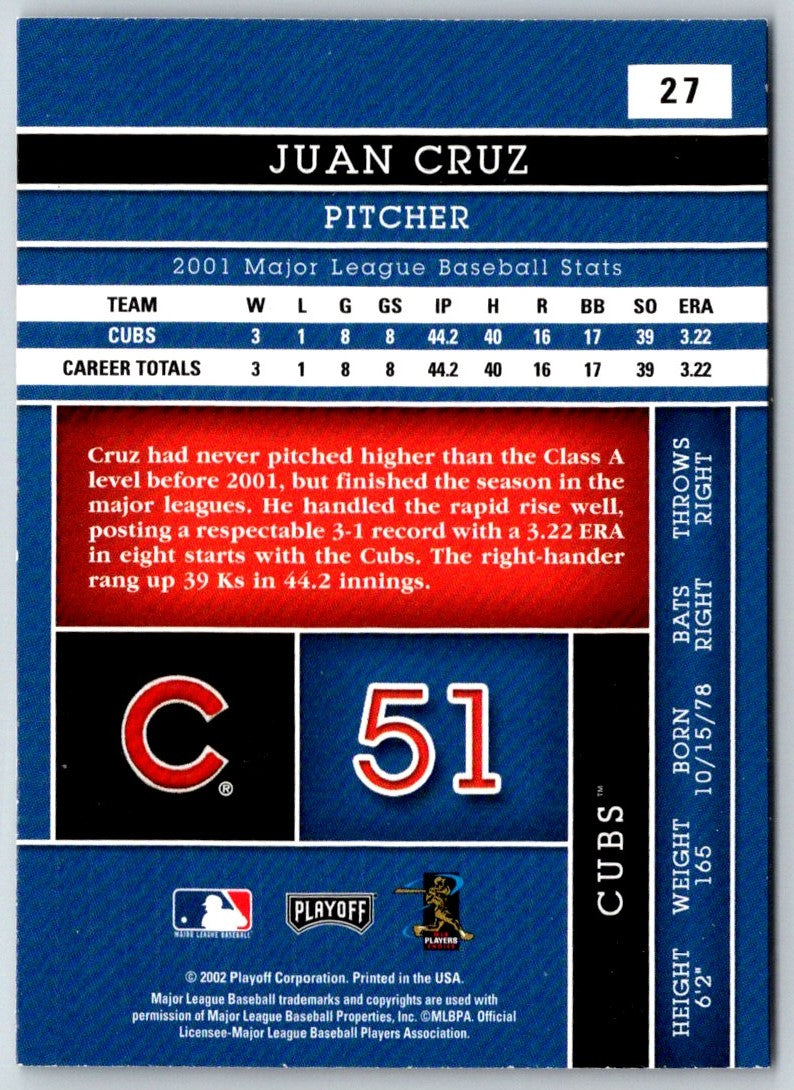 2002 Playoff Absolute Memorabilia Juan Cruz