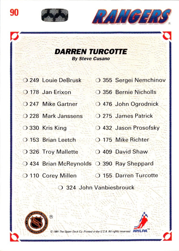 1991 Upper Deck Darren Turcotte