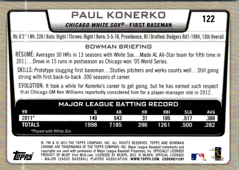 2012 Bowman Chrome Paul Konerko