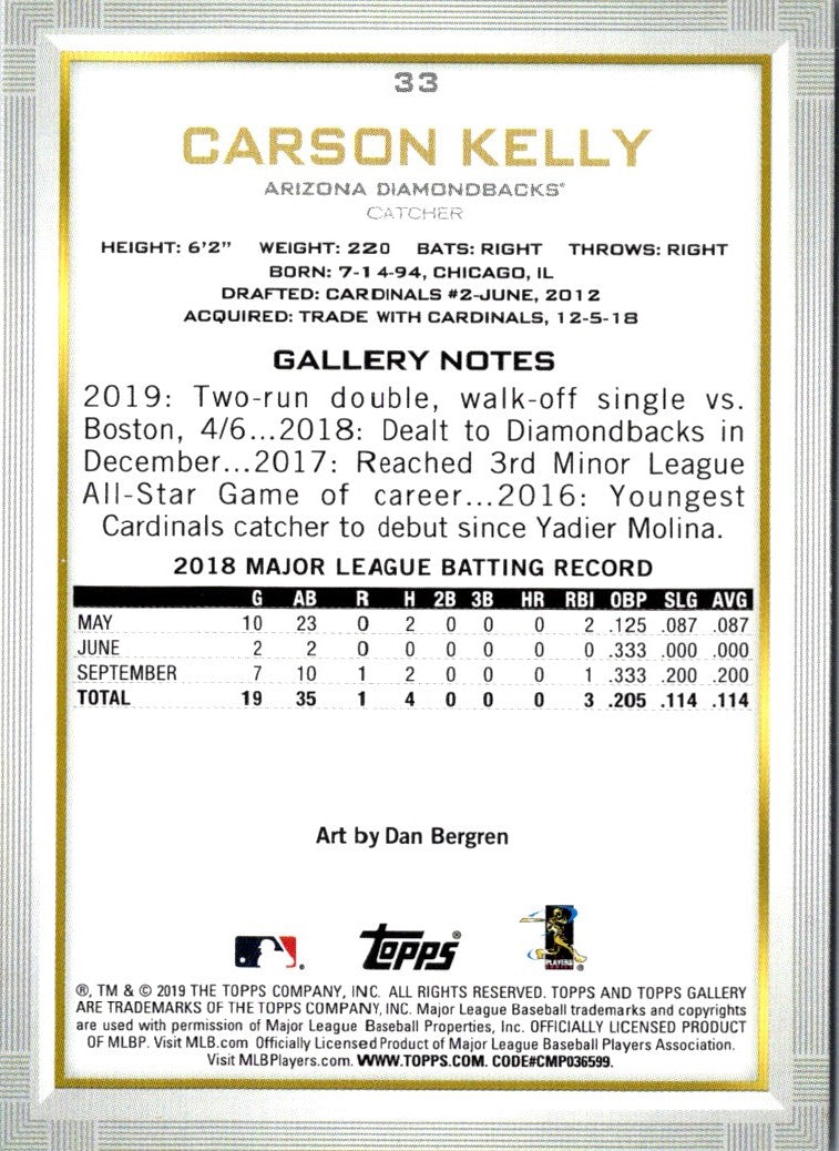 2019 Topps Gallery Carson Kelly