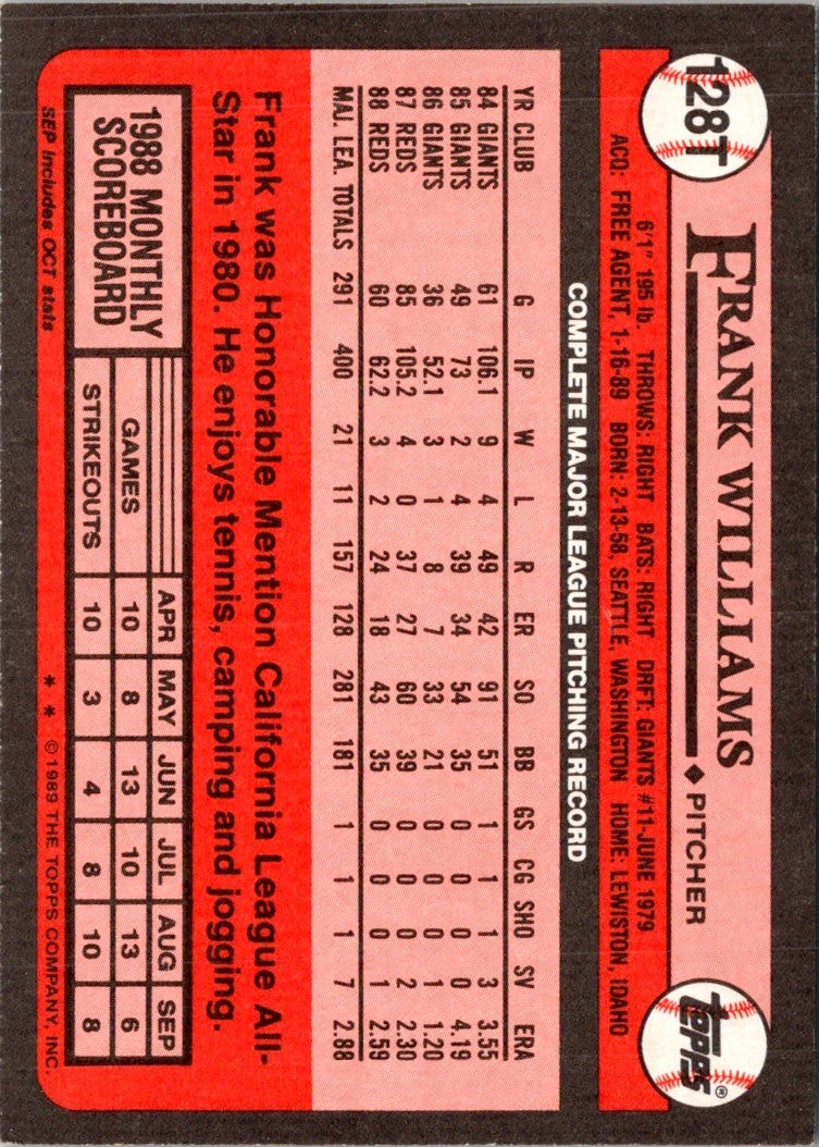 1989 Topps Traded Frank Williams