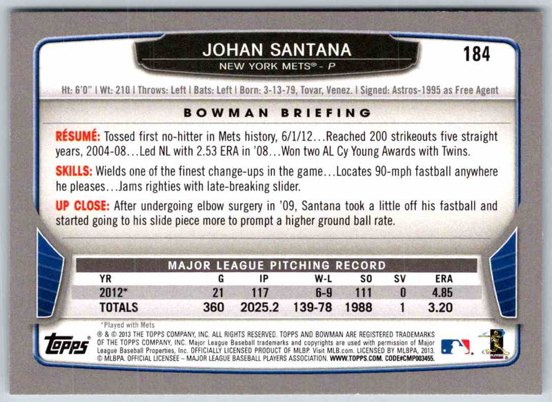 2014 Bowman Johan Santana