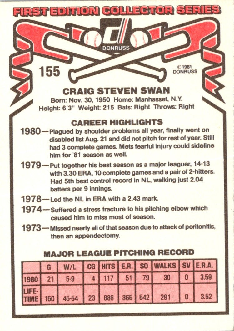 1981 Donruss Craig Swan