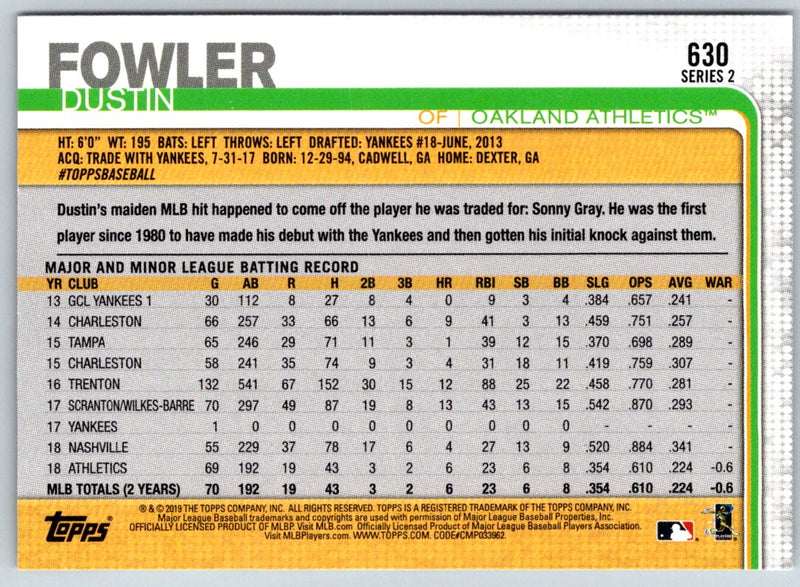 2019 Topps Dustin Fowler