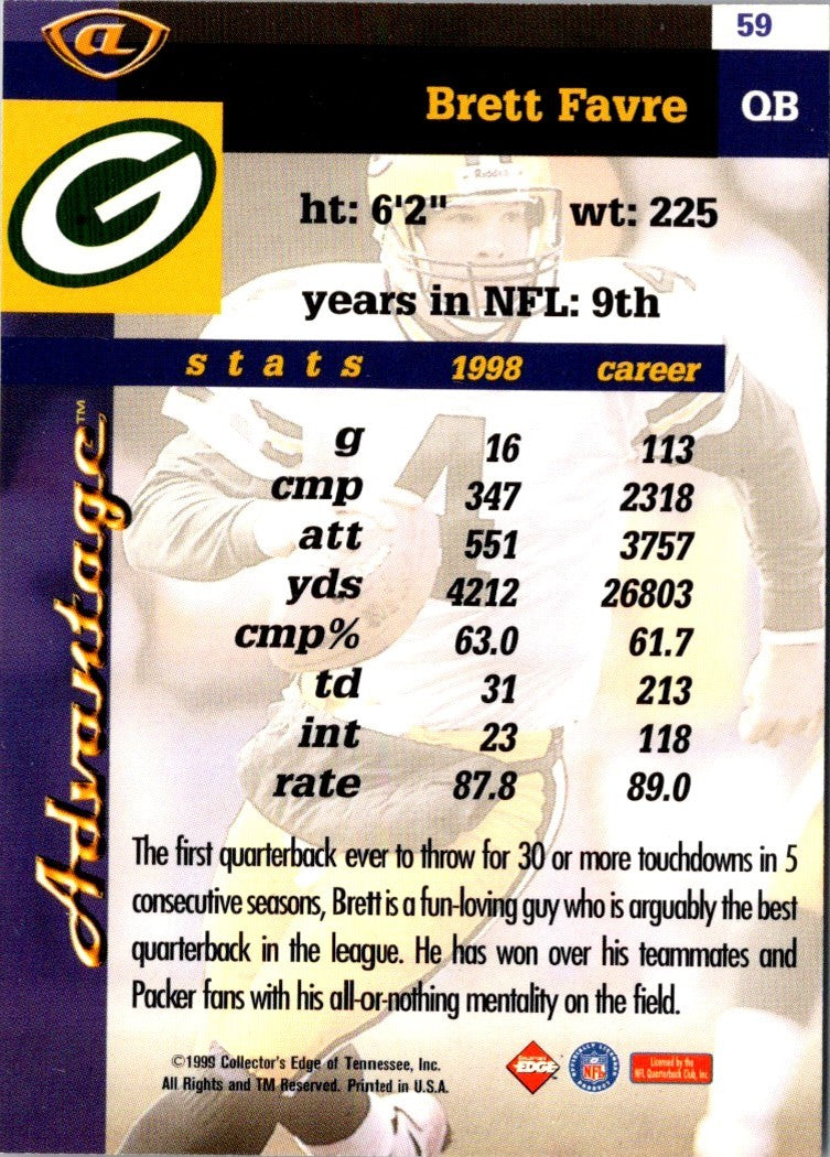 1999 Collector's Edge Advantage Brett Favre