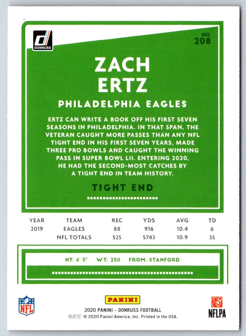 2020 Donruss Press Proof Yellow Zach Ertz