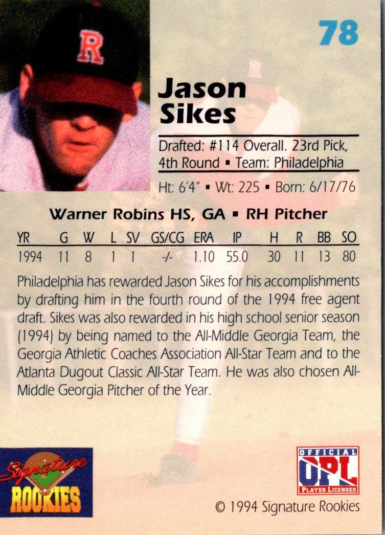 1994 Signature Rookies Draft Picks Jason Sikes