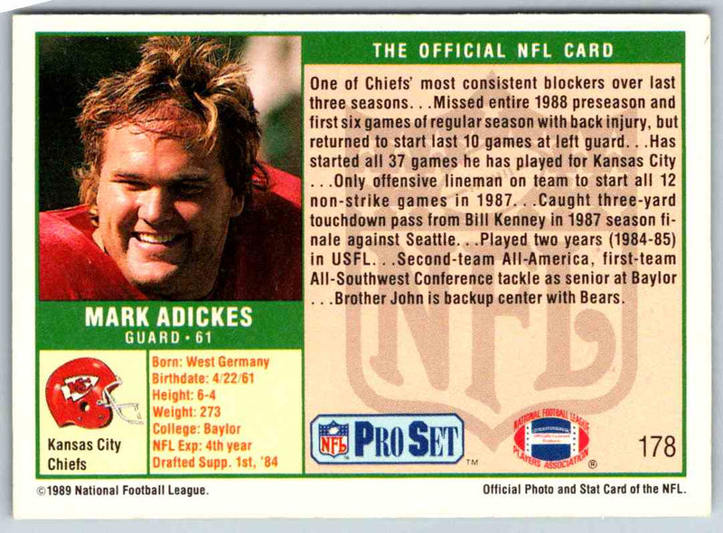 1989 NFL Proset Mark Adickes