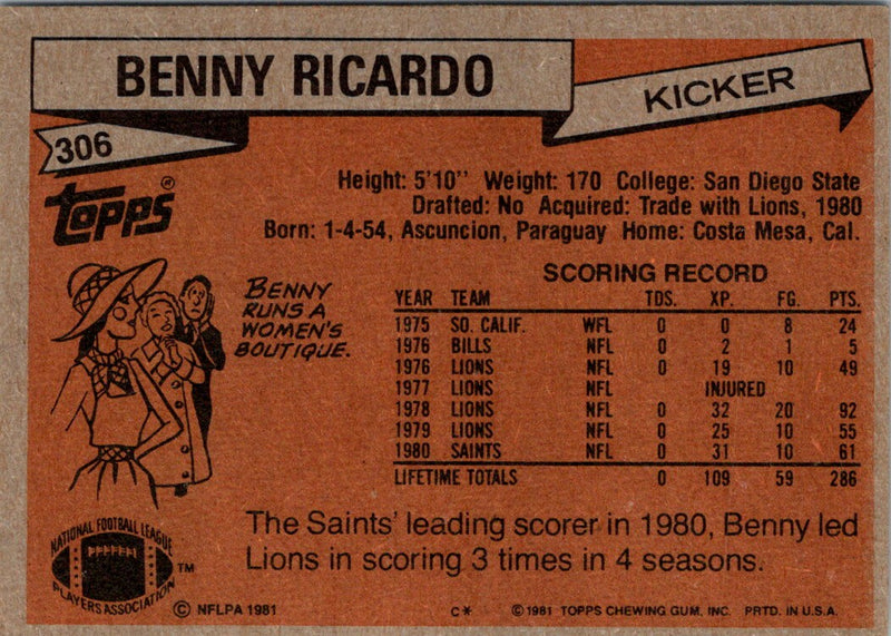 1981 Topps Benny Ricardo