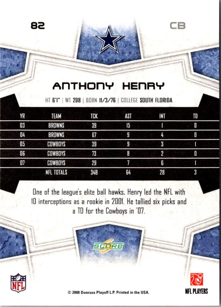 2008 Score Super Bowl XLIII Anthony Henry