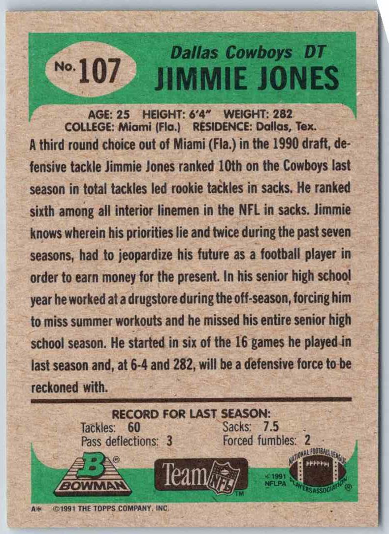 1991 Bowman Football Jimmie Jones