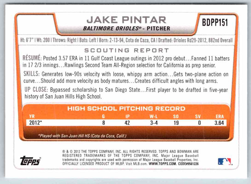 2013 Bowman Jake Pintar