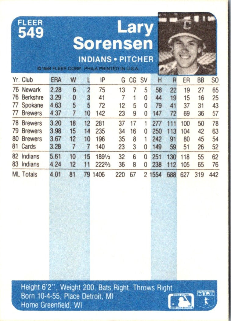 1984 Fleer Lary Sorensen