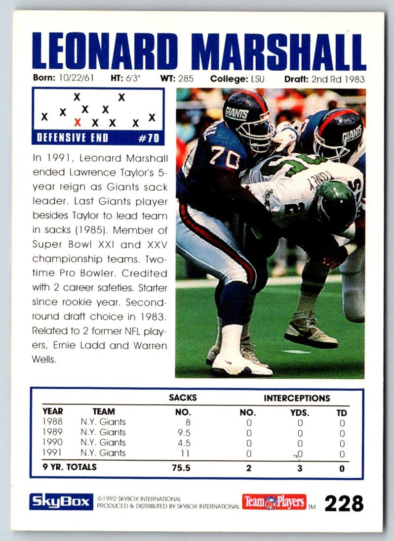 1992 SkyBox Impact Leonard Marshall