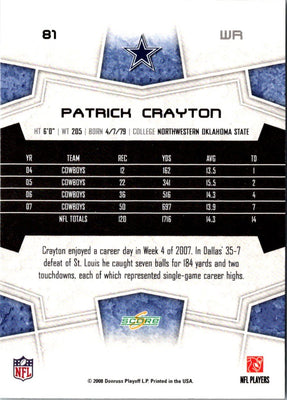 2008 Score Super Bowl XLIII Patrick Crayton #81