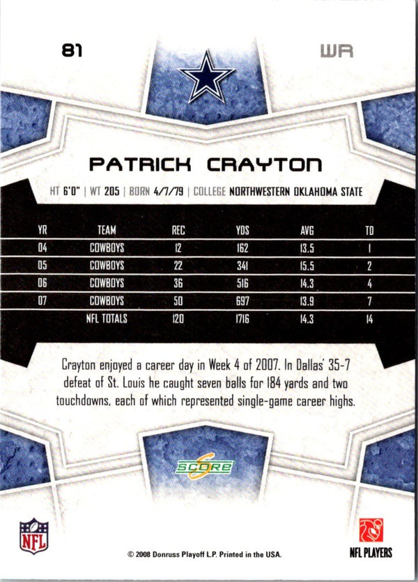 2008 Score Super Bowl XLIII Patrick Crayton #81