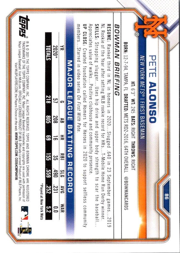 2021 Bowman Pete Alonso