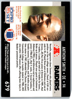 1990 Pro Set Anthony Smith #679 Rookie