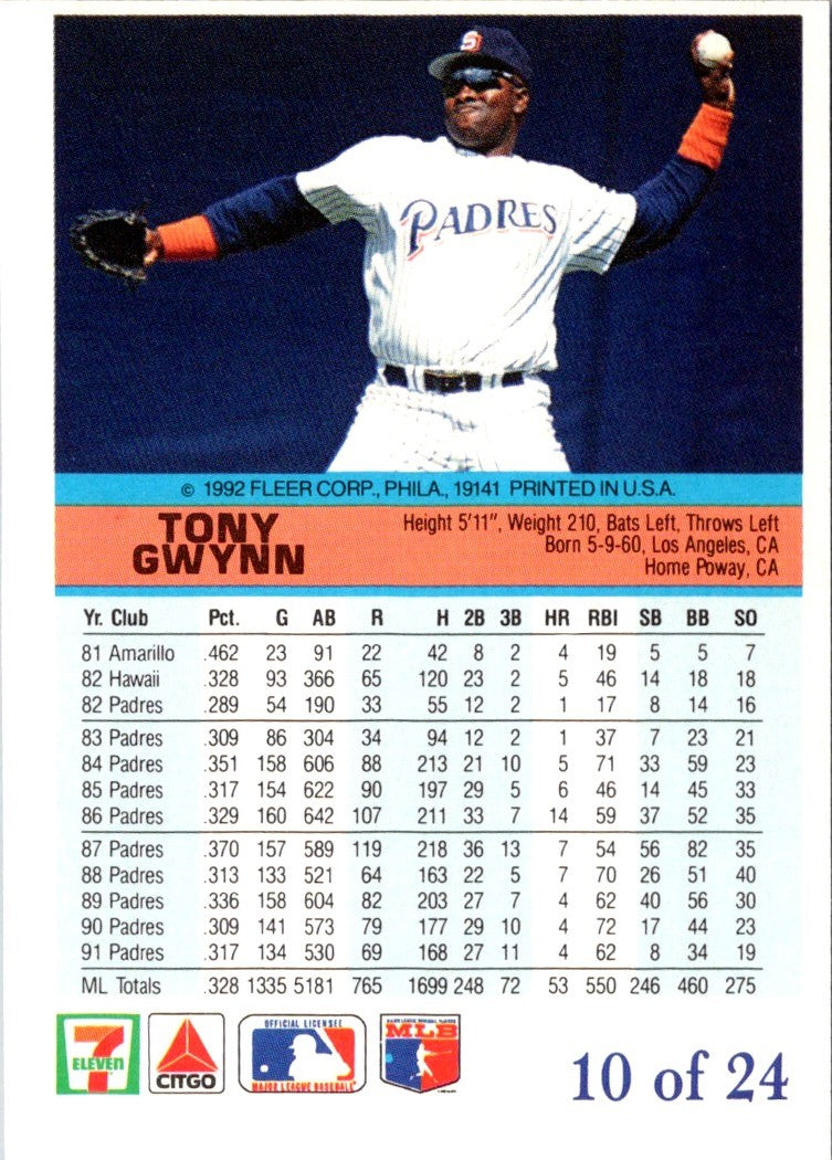 1992 Fleer 7 Eleven/Citgo The Performer Tony Gwynn