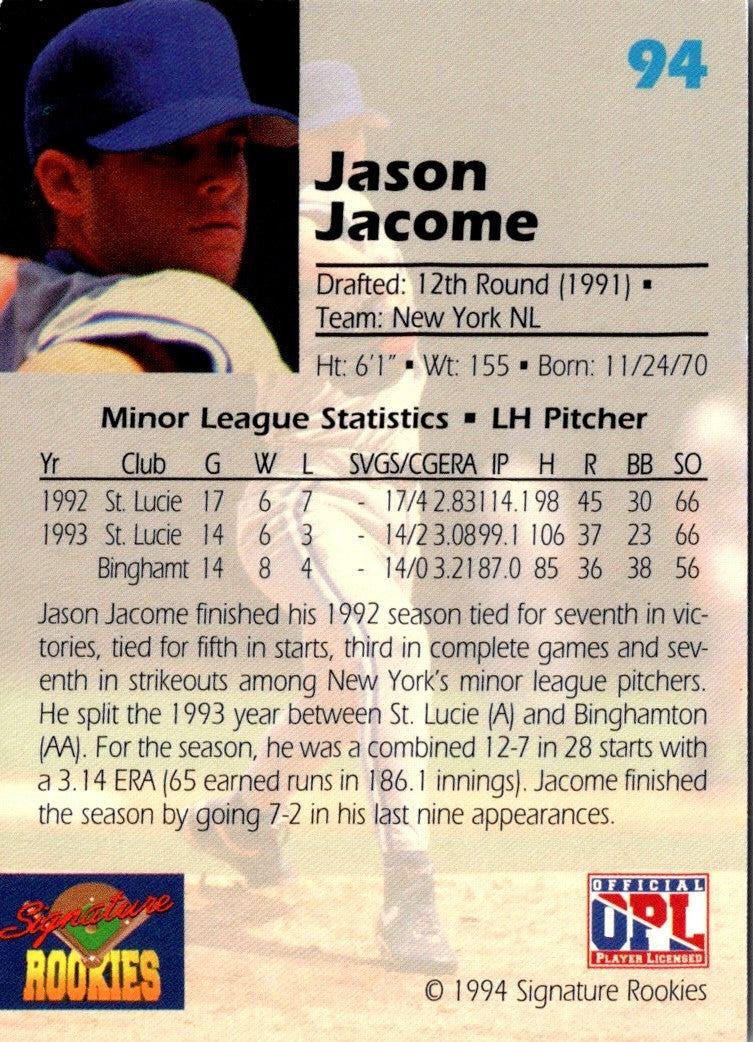 1994 Signature Rookies Draft Picks Jason Jacome