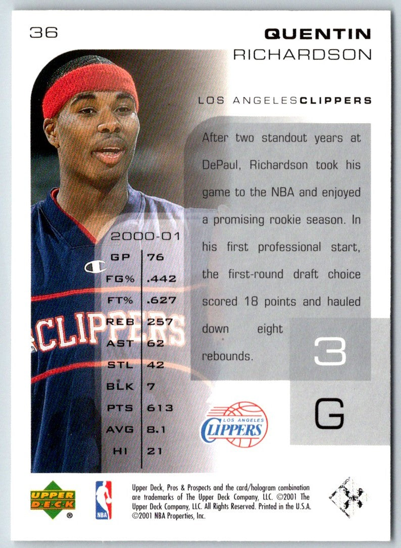 2001 Upper Deck Pros & Prospects Quentin Richardson