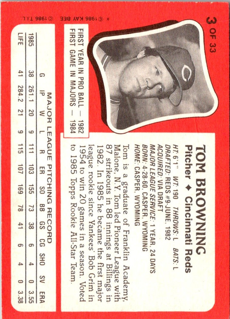 1986 Topps Kay-Bee Young Superstars of Baseball Tom Browning