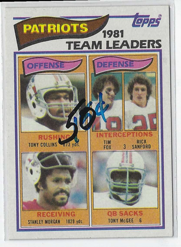 1982 Topps Tony Collins/Tim Fox/Rick Sanford/Stanley Morgan/Tony McGee #141