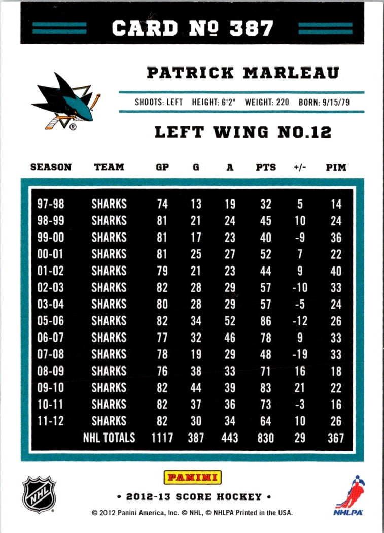 2012 Score Patrick Marleau