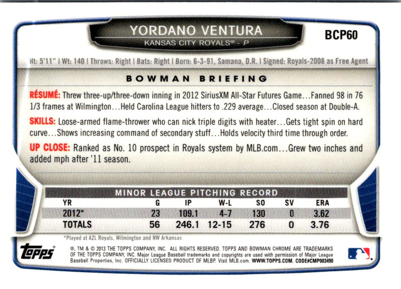 2013 Bowman Chrome Prospects Yordano Ventura