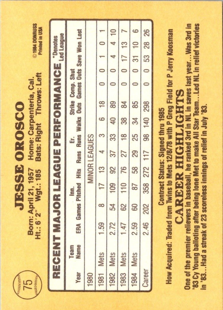 1985 Donruss Jesse Orosco