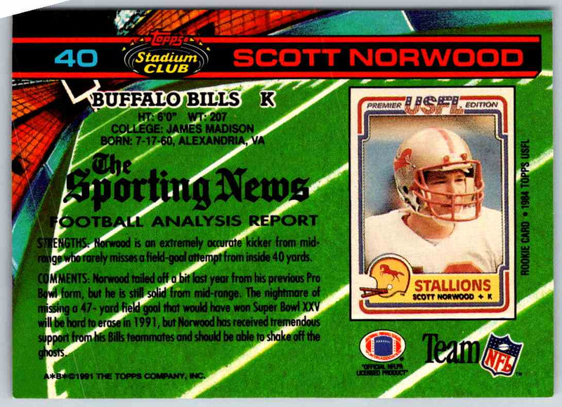 1994 Topps Stadium Club Football Scott Norwood