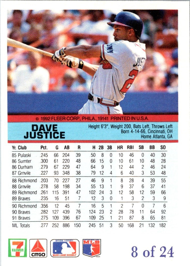 1992 Fleer 7 Eleven/Citgo The Performer David Justice