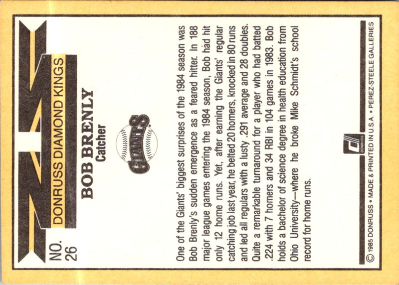 1985 Donruss Super Diamond Kings Bob Brenly