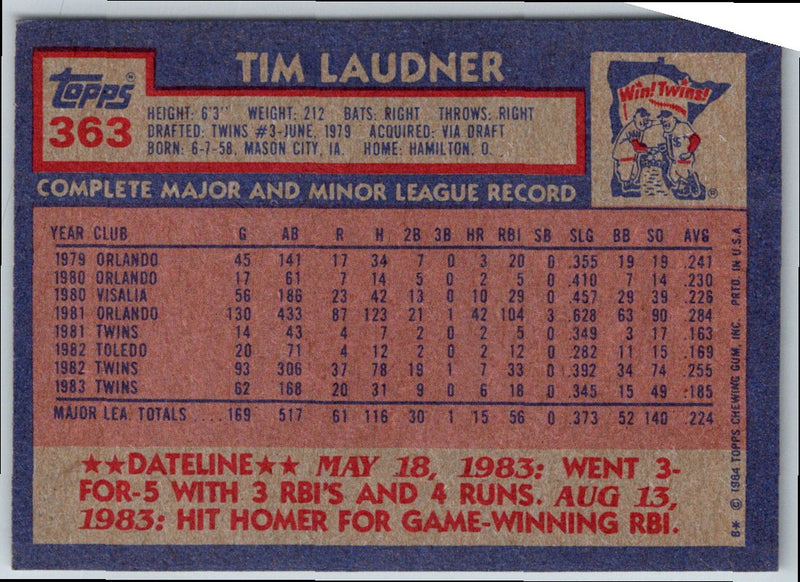 1984 Topps Tim Laudner