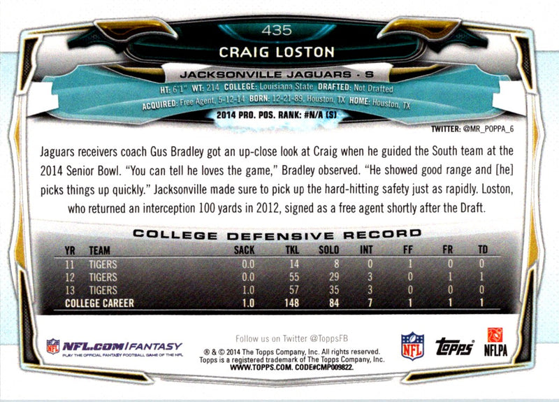 2014 Topps Craig Loston