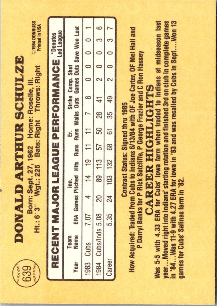 1985 Donruss Don Schulze