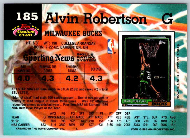 1992 Stadium Club Alvin Robertson