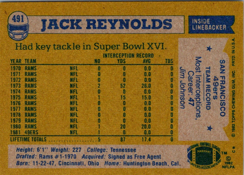 1982 Topps Jack Reynolds