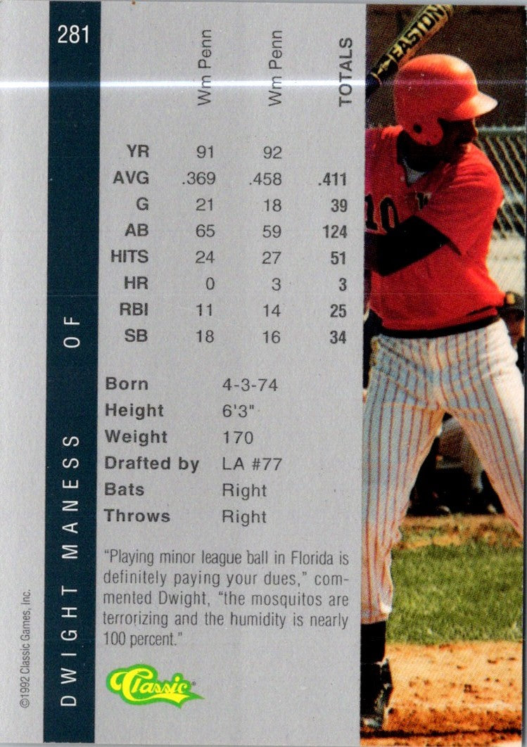 1992 Classic Draft Picks Dwight Maness