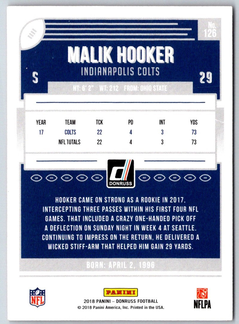 2018 Donruss Press Proof Blue Malik Hooker