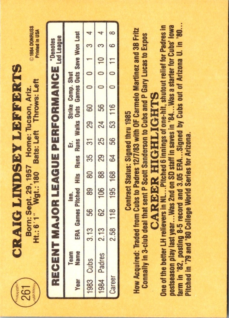 1985 Donruss Craig Lefferts