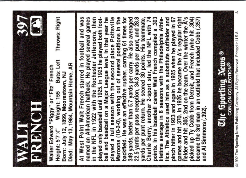 1992 Conlon Collection TSN Walter French