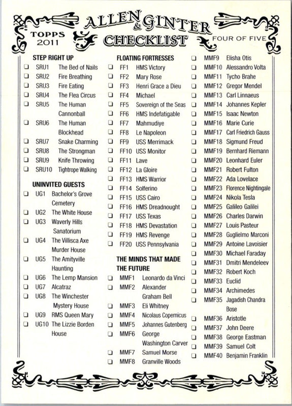 2011 Topps Allen & Ginter Checklist #AGA-CU