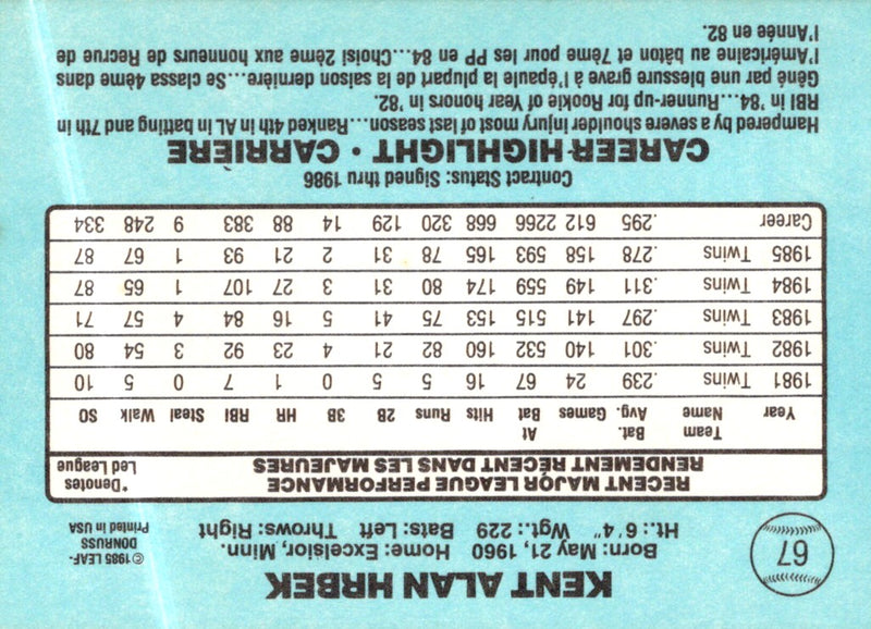 1986 Leaf Kent Hrbek