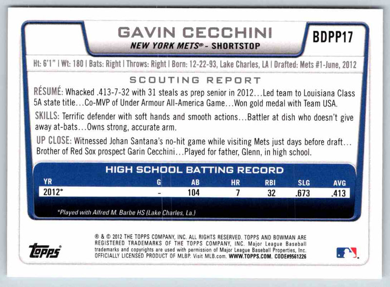 2012 Bowman Gavin Cecchini